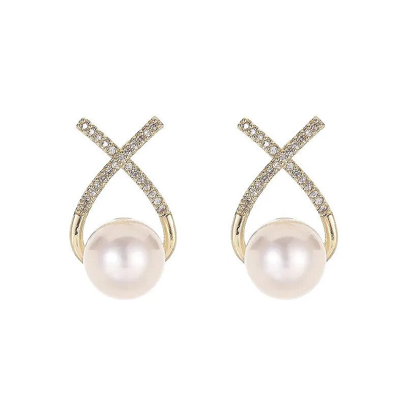 Gold-Tone Pearl and Zircon Earrings