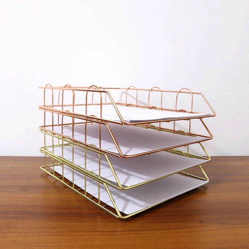 Elegant Rose Gold Metal Desk Organizer