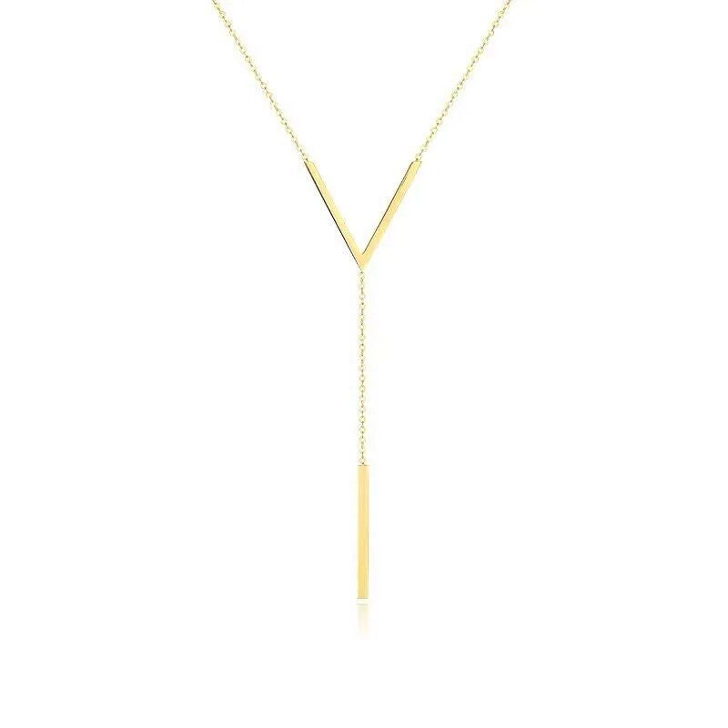 Gold-Toned V-Shaped Clavicle Necklace for Women