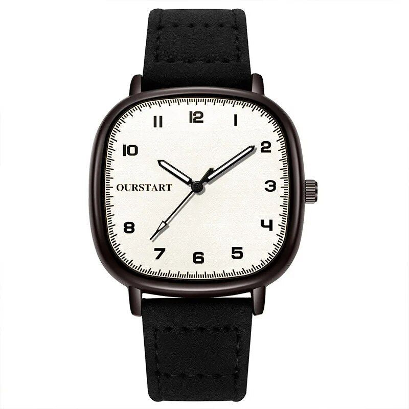 Elegant Vintage Square Dial Leather Strap Quartz Watch