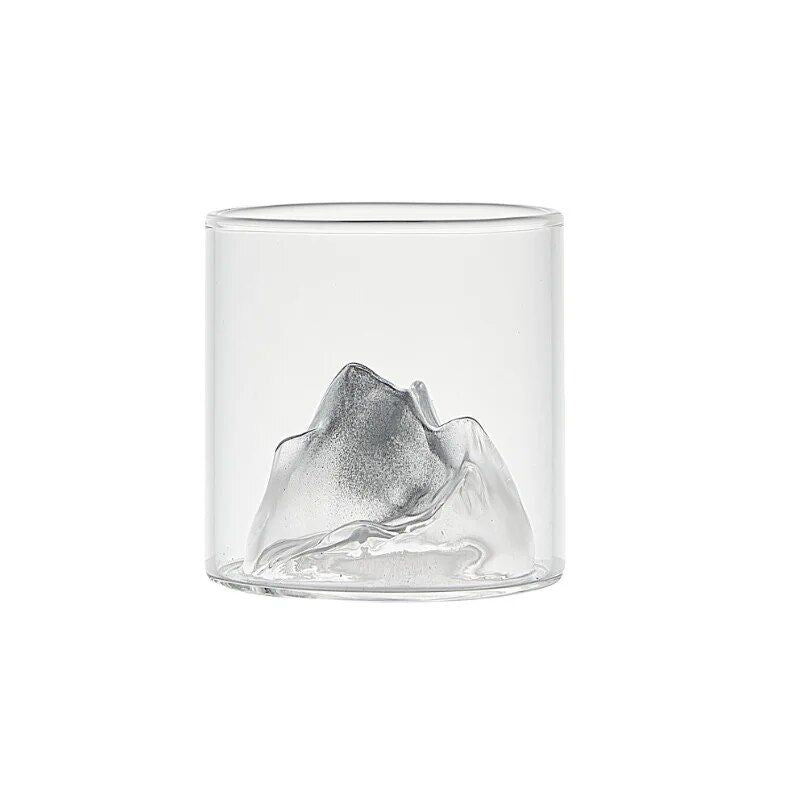 Elegant 3D Mountain Glass Whisky Cup - Artistic Fuji Design Drinkware