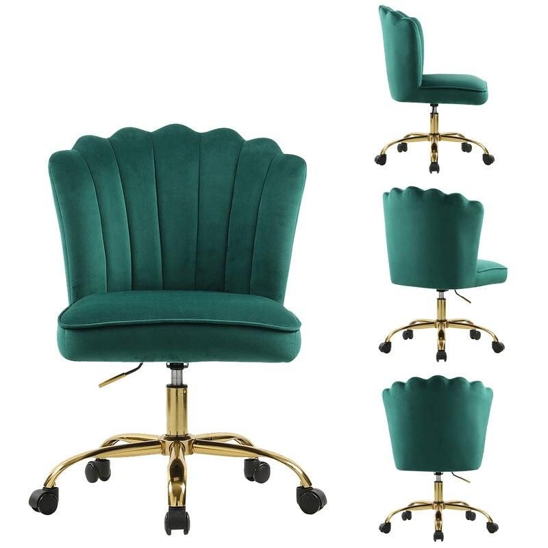 Chic Green Velvet Swivel Desk Chair: Ergonomic, Adjustable, and Rolling