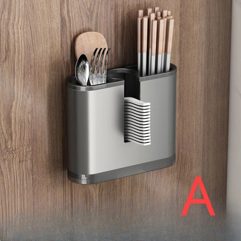 Luxury Gun Grey Wall-Mounted Kitchen Rack with Chopstick and Knife Holder