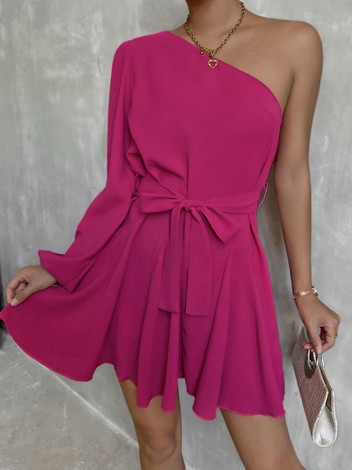 One-Shoulder Belted Mini Dress