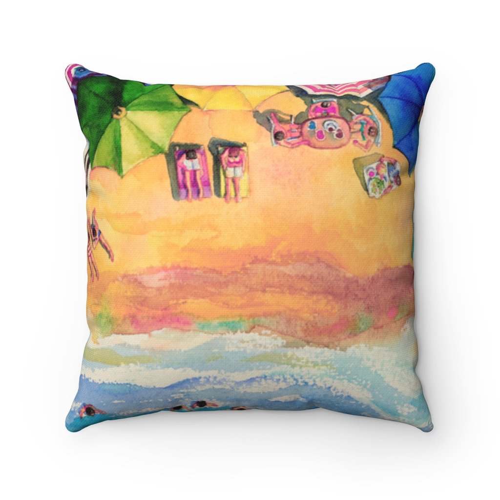 Colorful Day at the Beach Square Pillow | Yellow Pandora