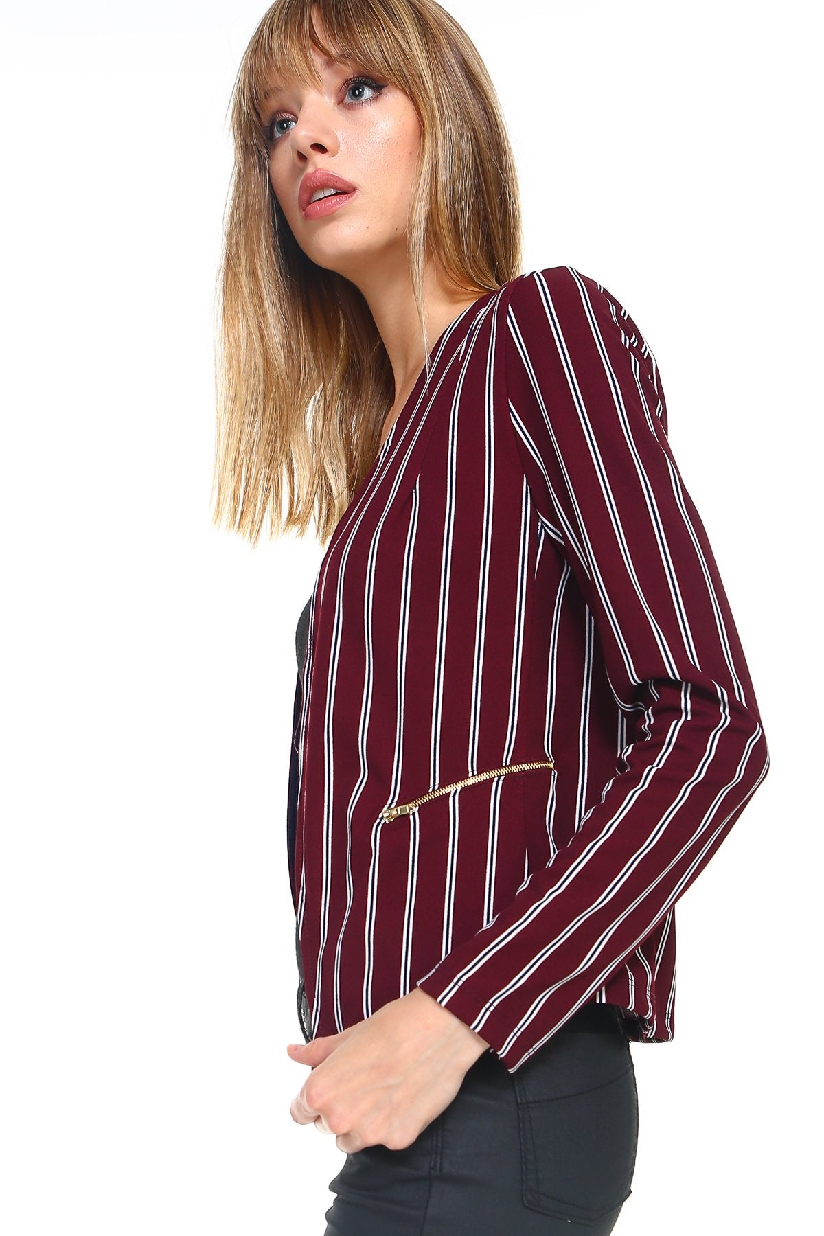 Stripe Zipper Detail Blazer