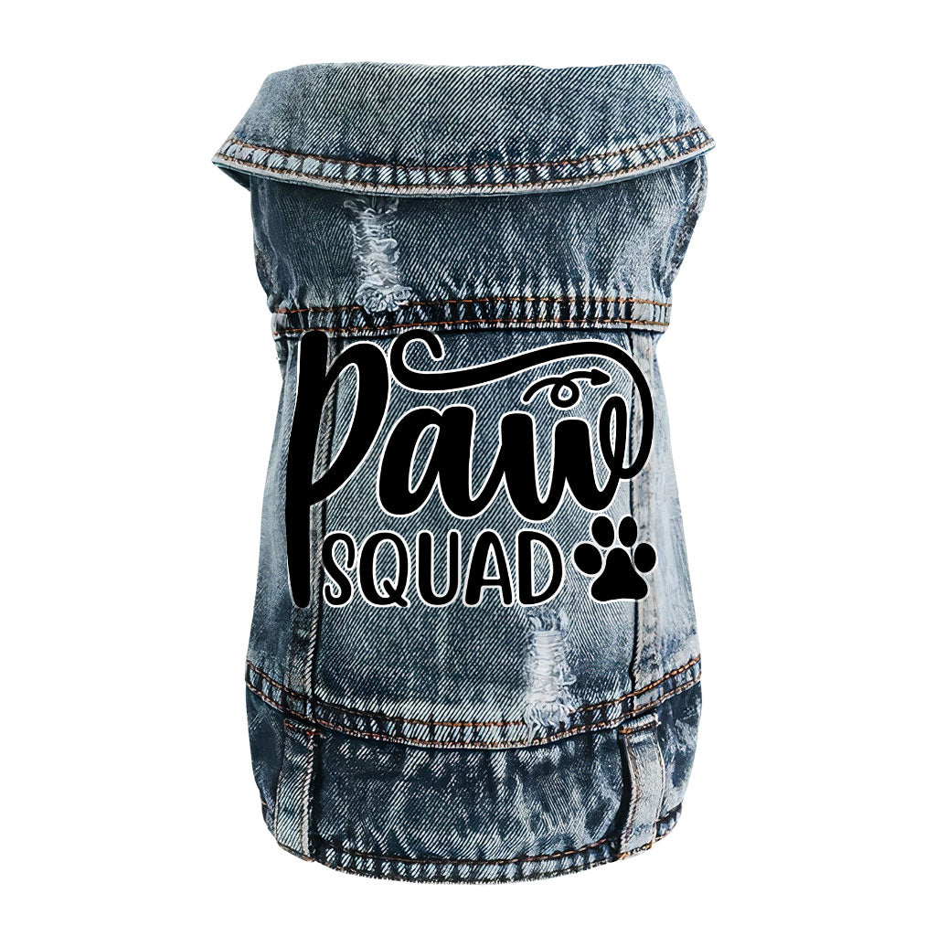 Paw Squad Dog Denim Vest - Graphic Dog Denim Jacket - Unique Dog Clothing