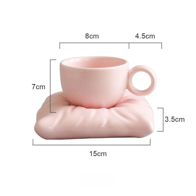 Creative Macaron Pillow Cup - Nordic Style Ceramic Coffee Mug with Tray