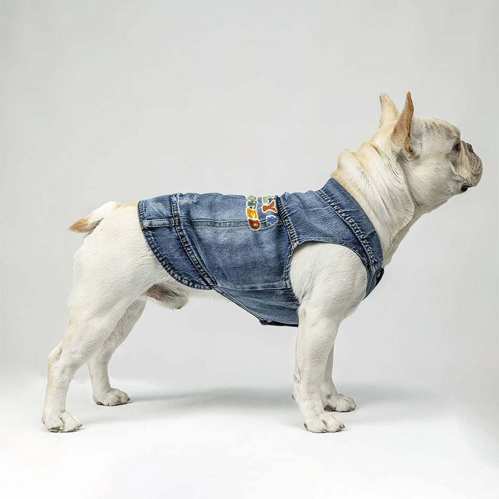 Easily Distracted Dog Denim Vest - Themed Dog Denim Jacket - Colorful Dog Clothing