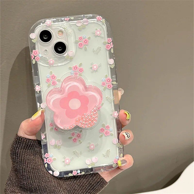 Quicksand Pink Flower Holder iPhone Case