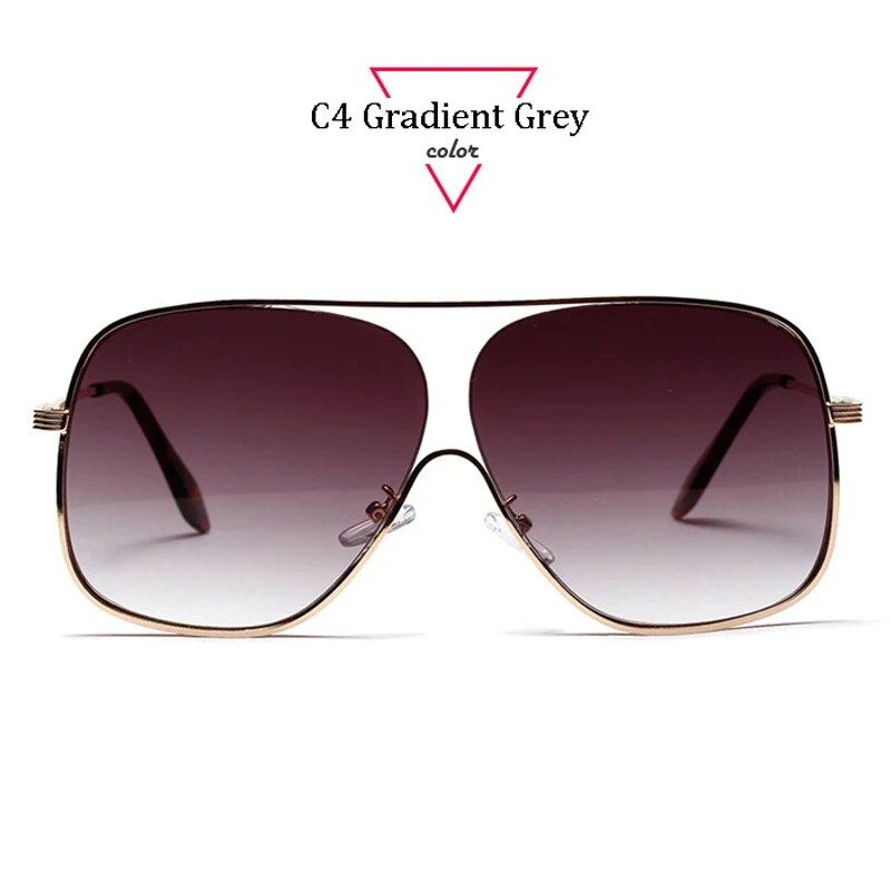 Chic Oversized Square Pilot Sunglasses - Unisex Metal Half Frame with Pink Gradient Lenses