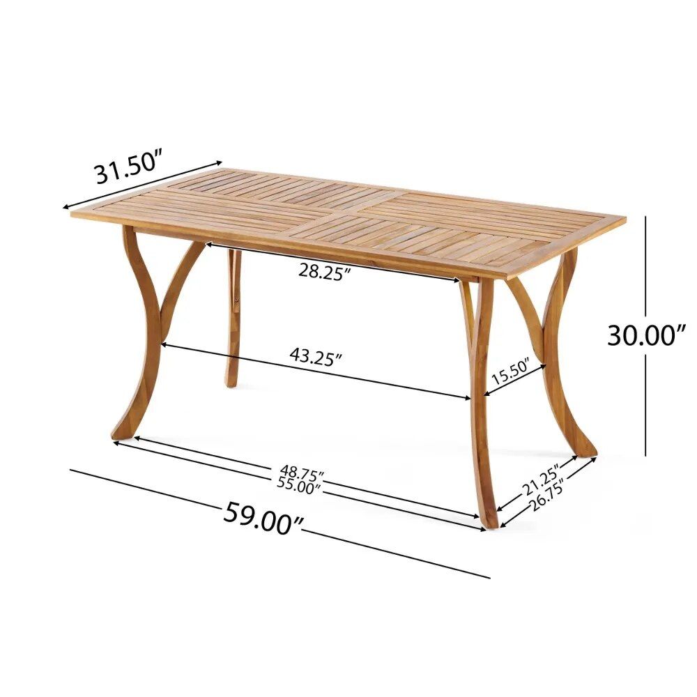 Elegant Teak Finish Acacia Wood Outdoor Dining Table