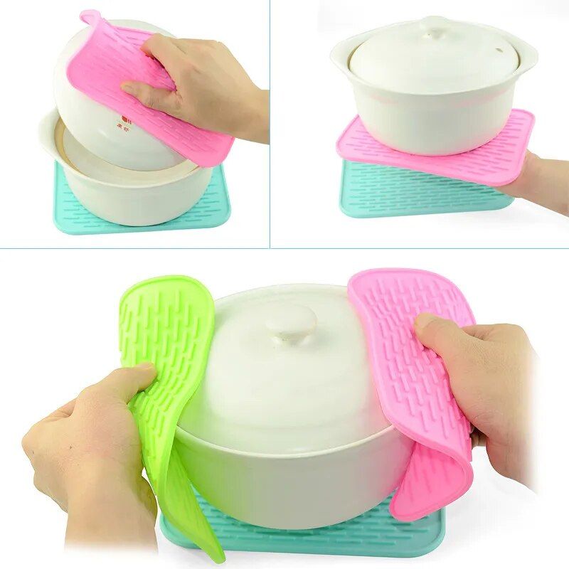 Silicone 4-in-1 Kitchen Tool: Pot Holder, Trivet, Jar Opener, and Spoon Rest