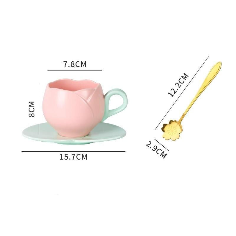 Charming 300ML Ceramic Flower Mug with Spoon - Ideal for Couples & Home Decor