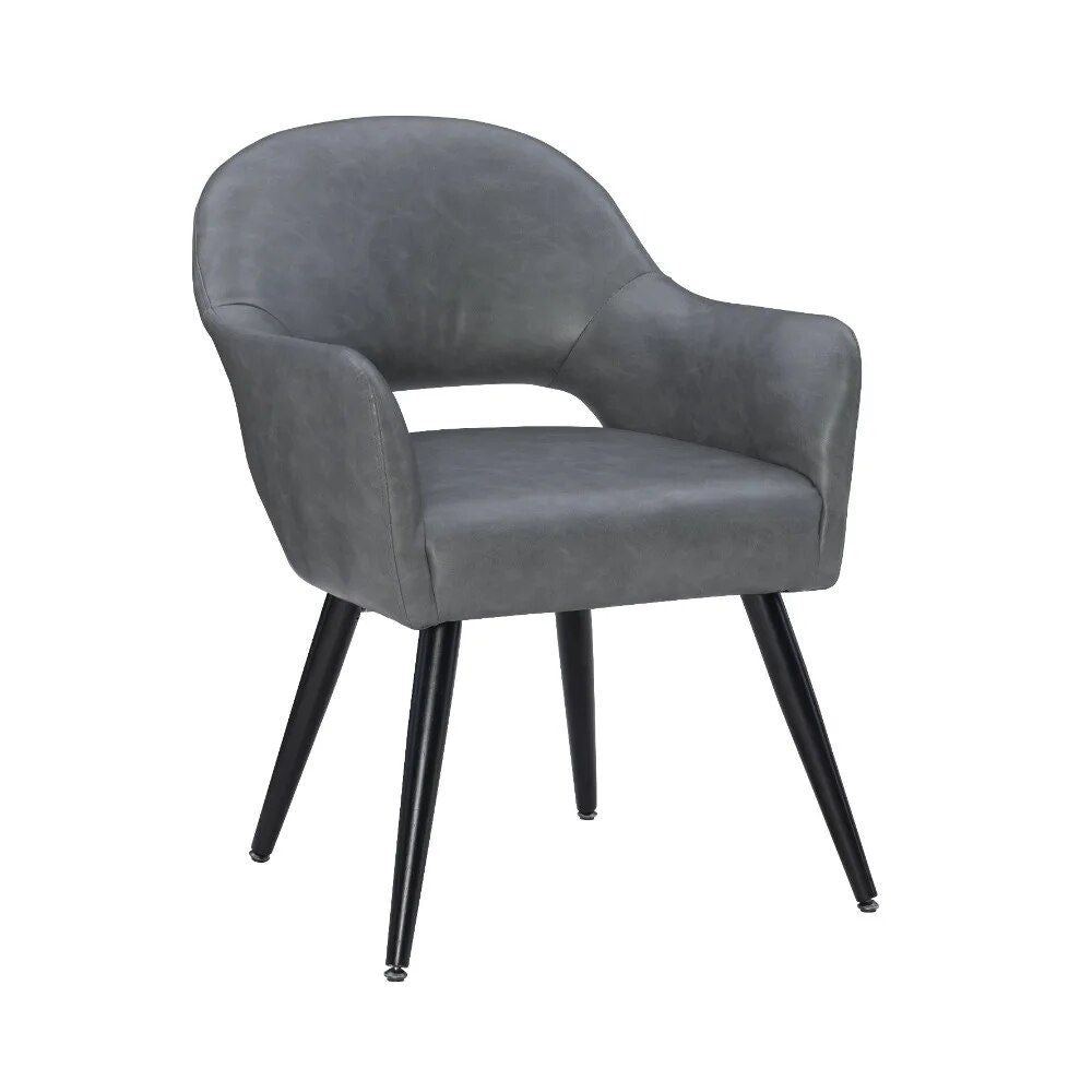 Modern Gray Upholstered Dining Chair with Black Legs