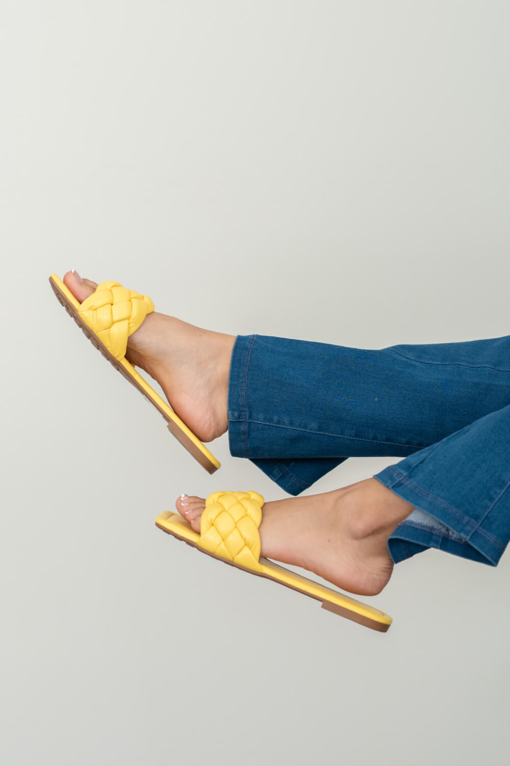 Cakewalk Woven Square Toe Slides in Yellow