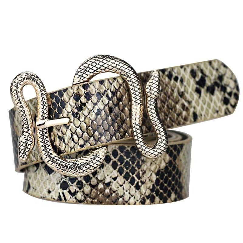 High-Quality Snake Shape Pin Buckle Leather Belt for Women