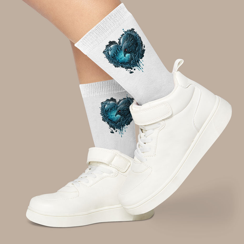 Heart Design Socks - Ice Print Novelty Socks - Graphic Crew Socks