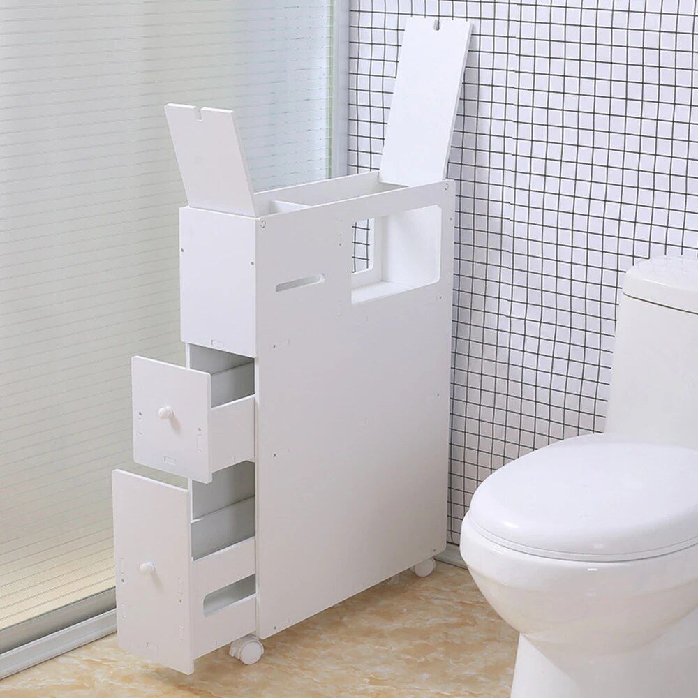 Modern White 4-Layer Narrow Bathroom Storage Cabinet with Movable Shelves