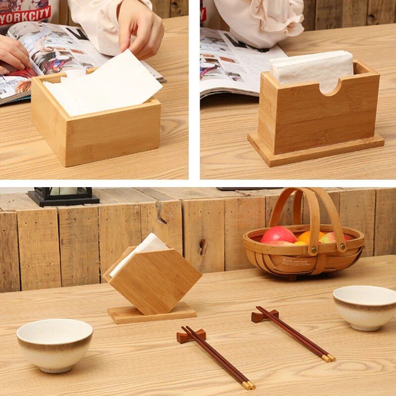 Elegant Bamboo Napkin Holder - Japanese Style Tabletop Tissue Box for Home and Hospitality