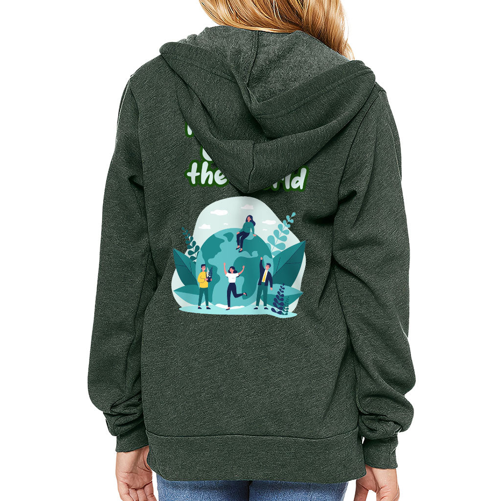 Change the World Kids' Full-Zip Hoodie - Motivational Quotes Hooded Sweatshirt - Illustration Kids' Hoodie