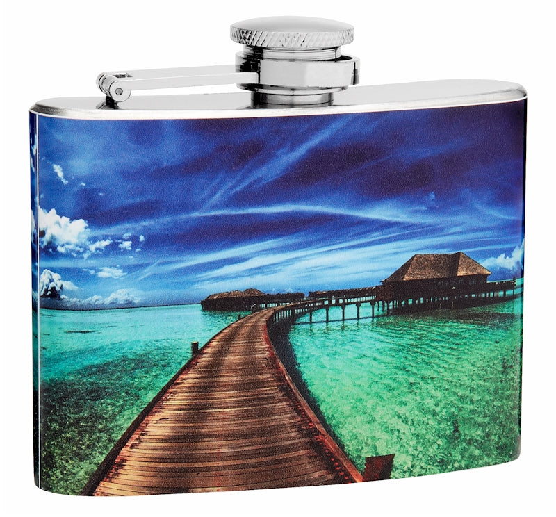 4oz Walk to the Ocean Landscape Hip Flask, Gift Box, Funnel and Shot