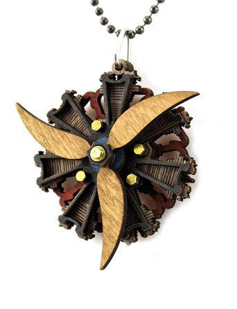 Radial Three Propeller Engine Necklace 7002A | Red Sunflower