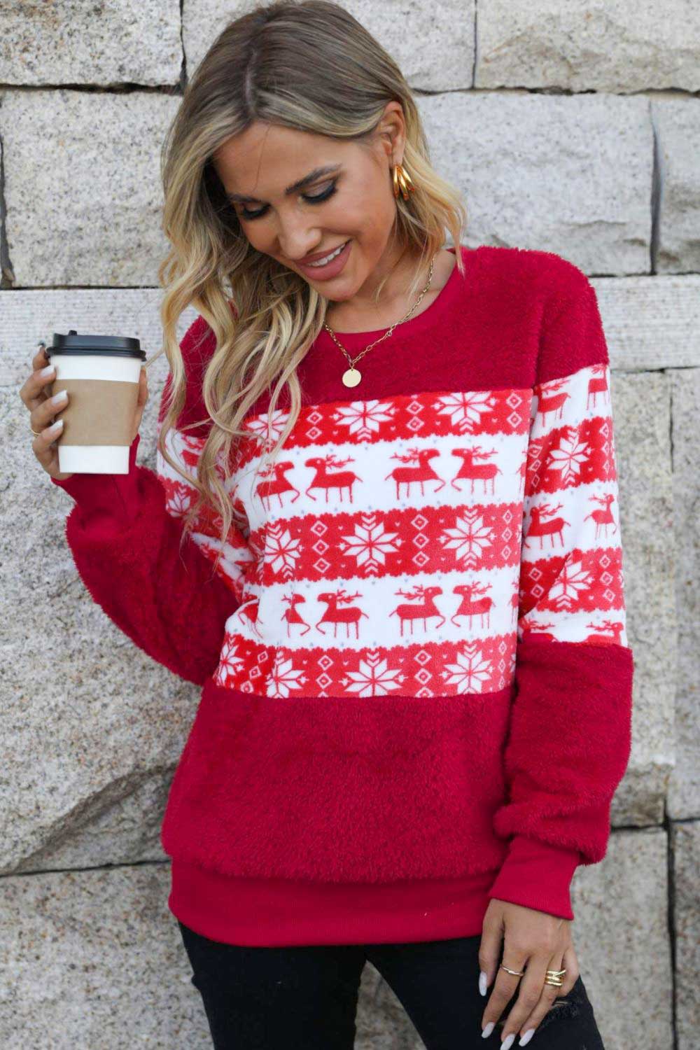 Christmas Fair Isle Spliced Brushed Sweater