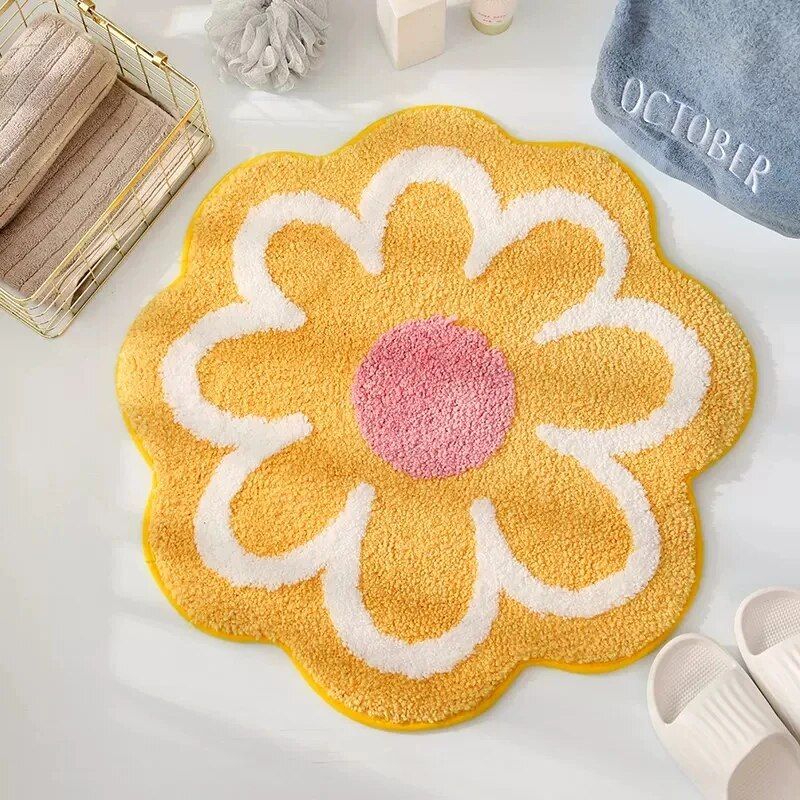 Flower Bloom Non-Slip Absorbent Soft Bath Mat – Quick Dry Microfiber Rug for Bathroom and Children's Room