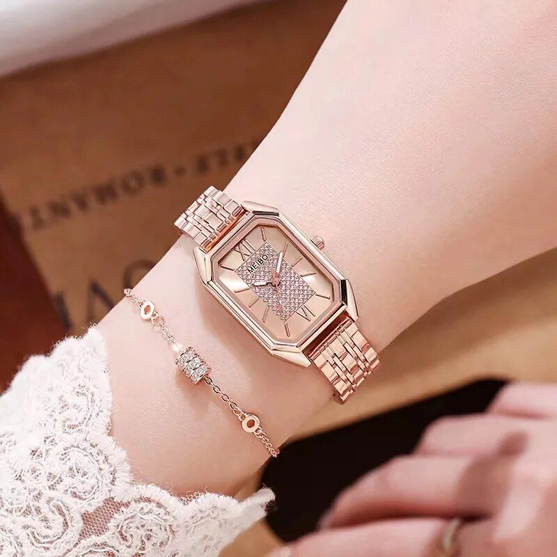 Elegant Stainless Steel Rectangle Quartz Watch for Women