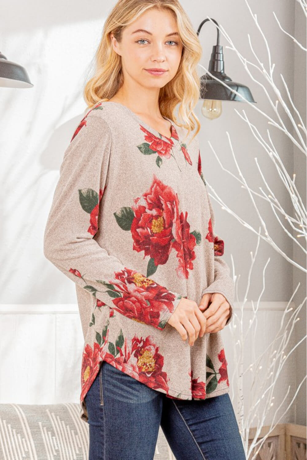 Floral V-Neck Tunic Top