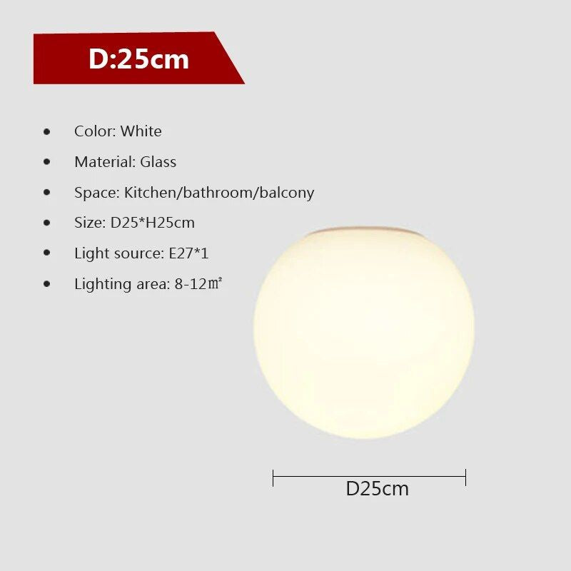 Minimalist Glass White Ball LED Ceiling Light