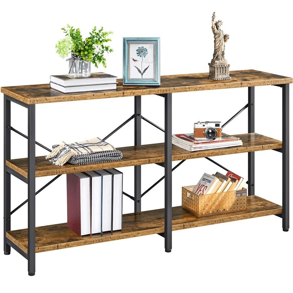 Industrial 55" 3-Tier Console Table, Rustic Brown