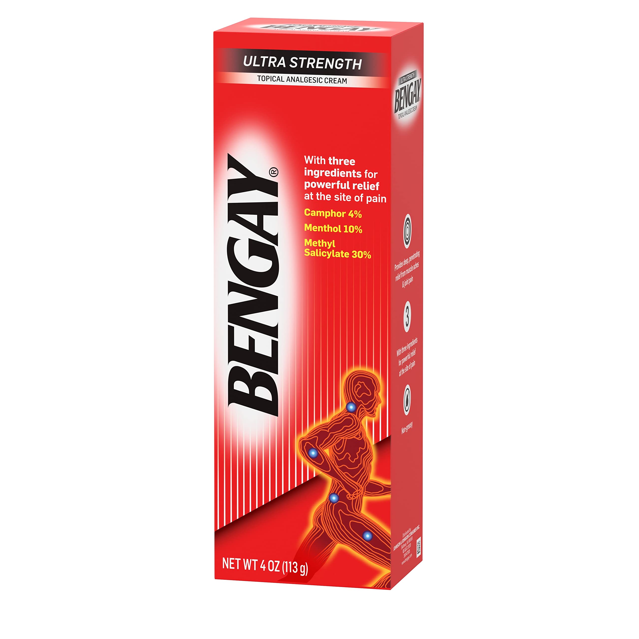 Bengay Ultra Strength Topical Pain Relief Cream, Non-Greasy Topical Analgesic for Minor Arthritis, Muscle, Joint, and Back Pain, Camphor, Menthol & Methyl Salicylate, 4 oz