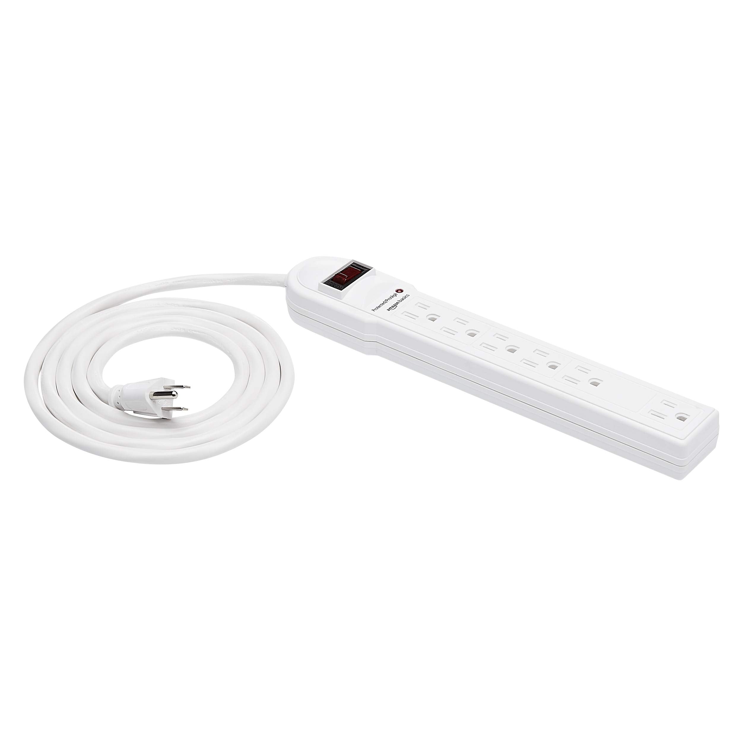 Amazon Basics 6-Outlet Surge Protector Power Strip, 6-Foot Long Cord, 790 Joule - White