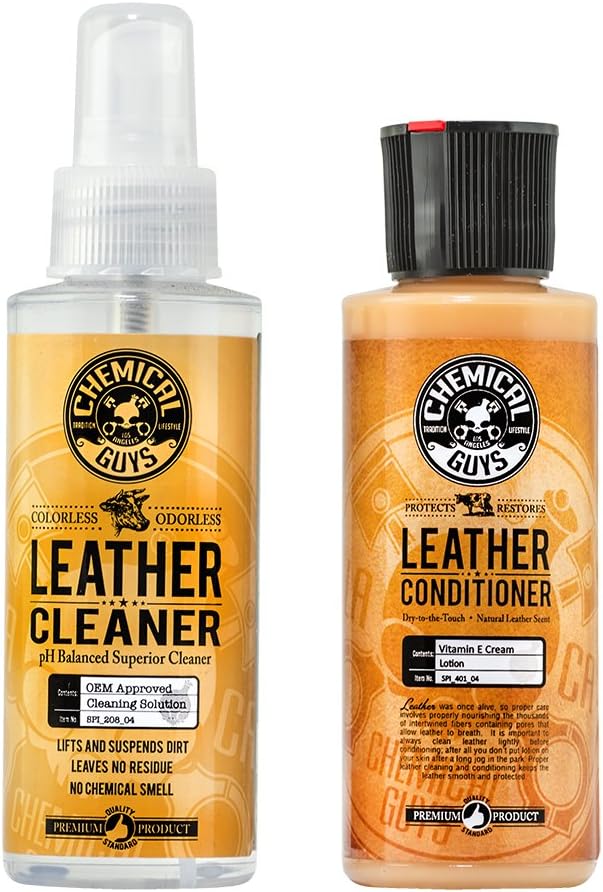 Chemical Guys SPI_109_04 Leather Cleaner and Conditioner Complete Leather Care Kit for Use on Car Interiors, Leather Apparel, Furniture, Shoes, Boots, Bags & More (2 - 4 fl oz Bottles)