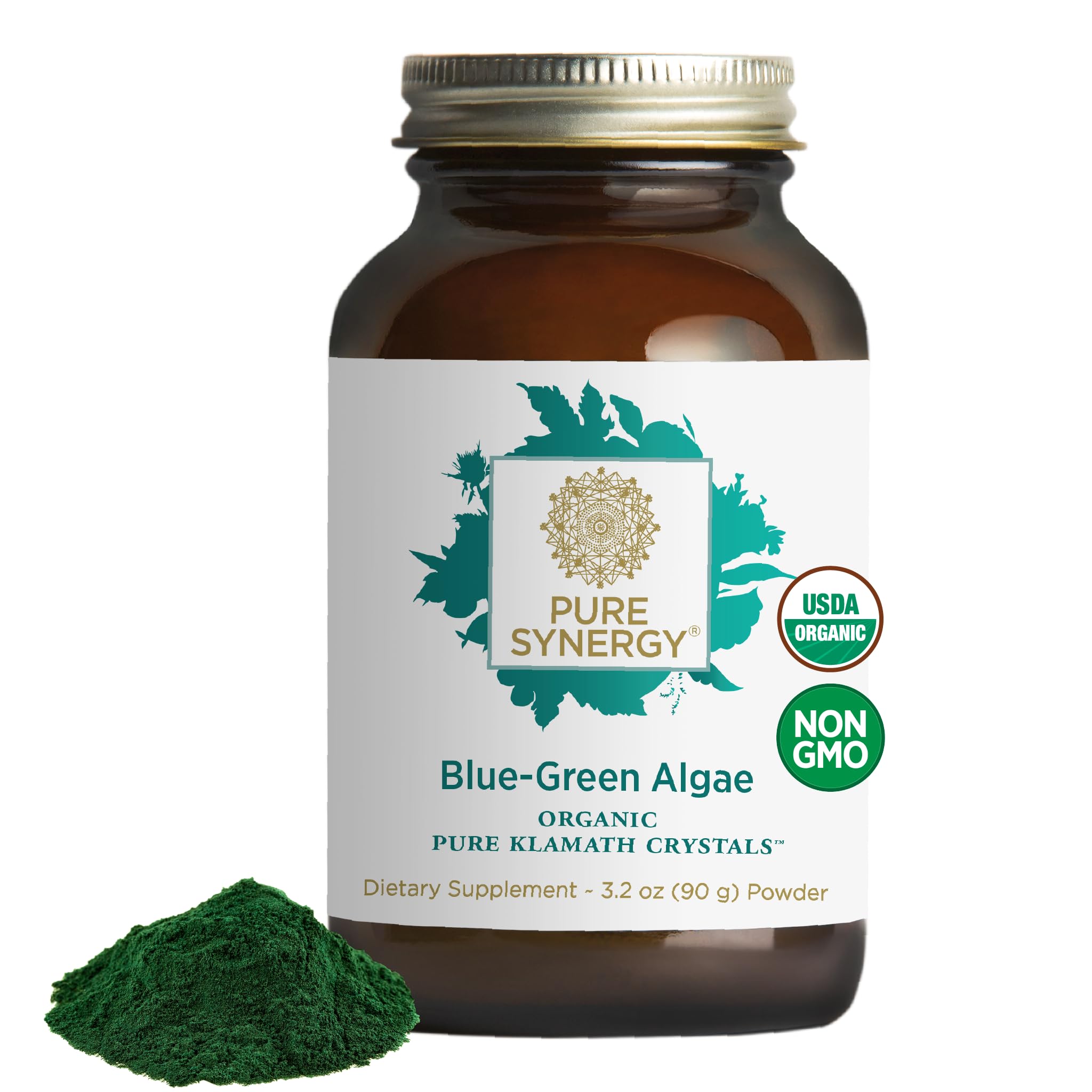 PURE SYNERGY Blue-Green Algae Powder | Green Superfood Powder with Chlorophyll | Organic AFA Blue Green Algae Supplement | Supports Energy, Mental Clarity, and Detoxification (3.2 oz. Powder)