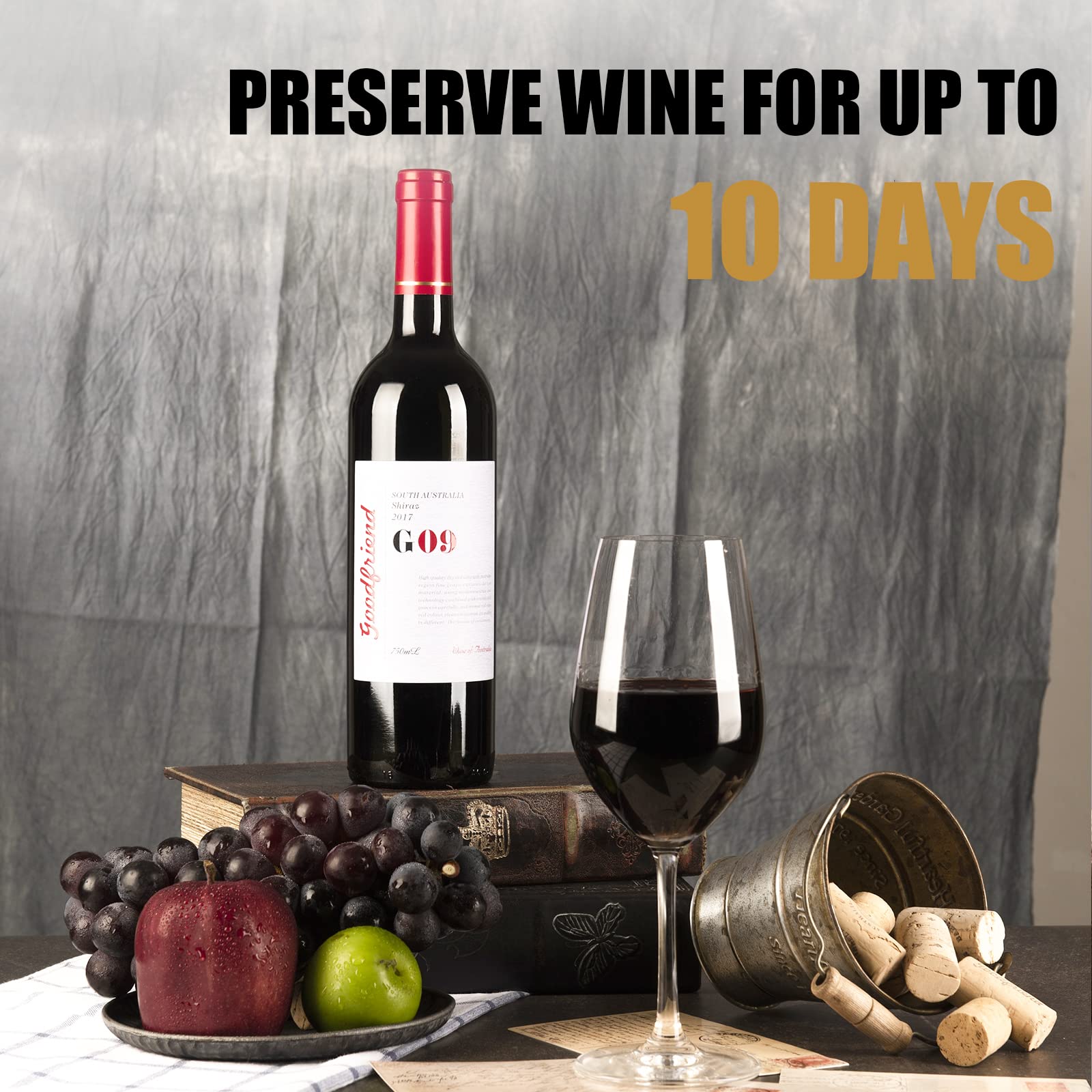 OWO Wine Saver with 4 Vacuum Stoppers, Wine Stopper Wine Preserver, Wine Bottle Keeper Set Reusable Vacuum Sealer Keeps Wine Fresh
