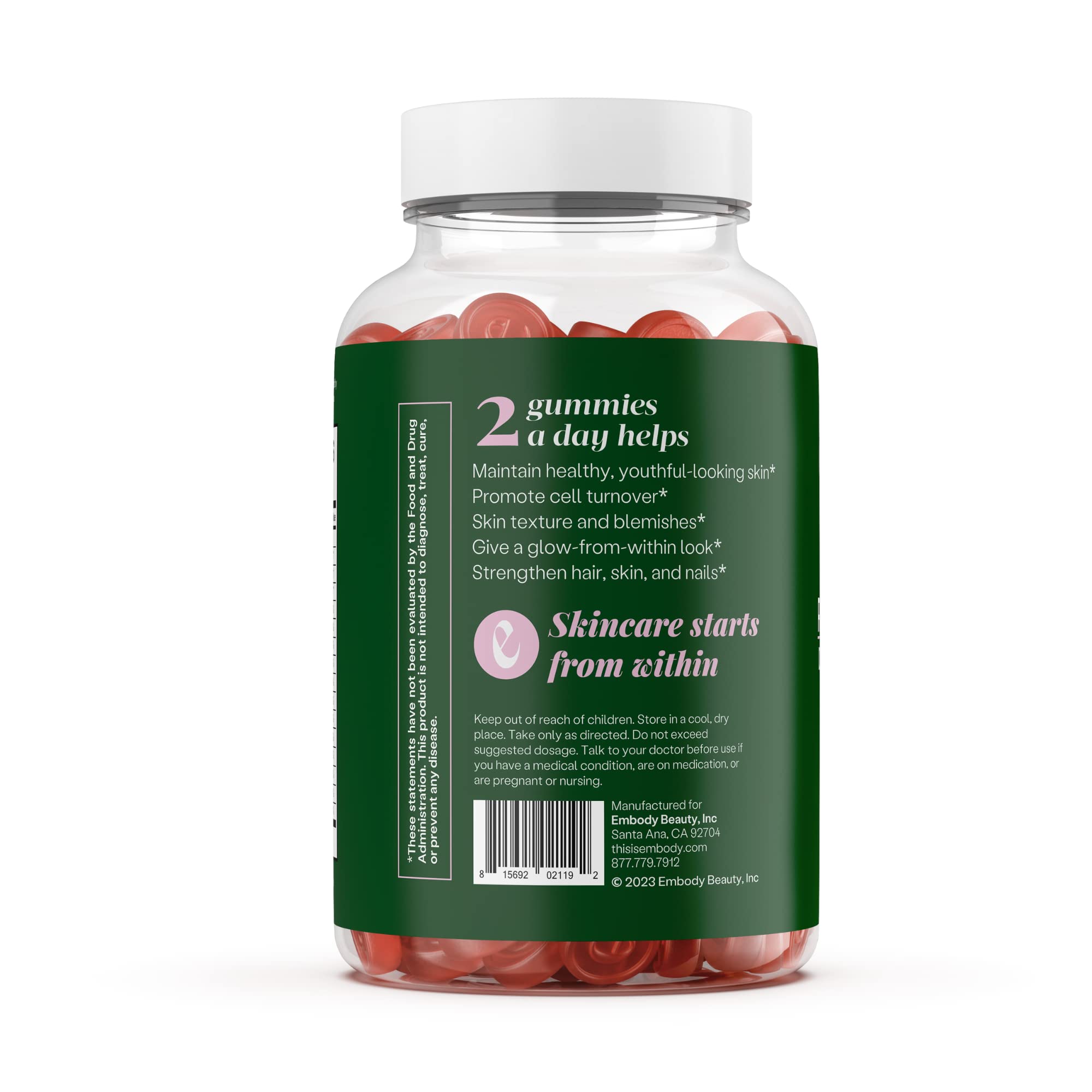 Embody: 60 Skin Gummies Multivitamin Retinol Gummy | Vitamin A Supplement for Anti-Aging, Glowing, Youthful & Clear Skin | Strong Hair & Nails with Biotin, Vitamin C, B12 & Zinc