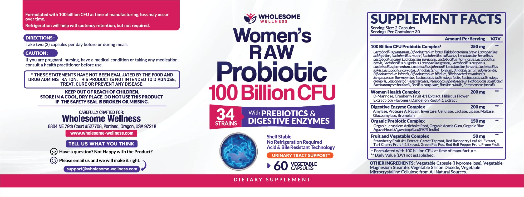 Dr. Formulated Raw Probiotics for Women 100 Billion CFUs with Prebiotics, Digestive Enzymes, Approved Women's Probiotic for Adults, Shelf Stable Probiotic Supplement Capsules