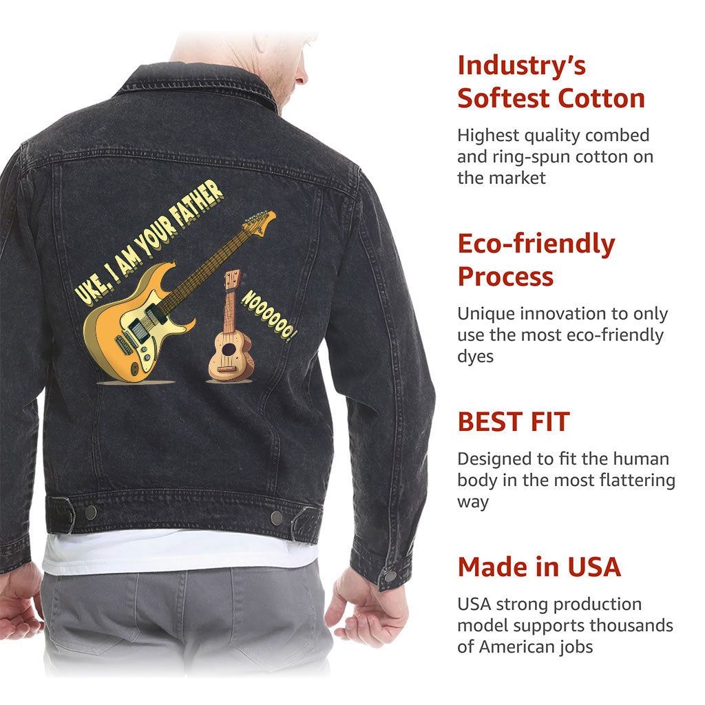 I'm Your Father Men's Vintage Denim Jacket - Funny Black Denim Jacket - Uke Jacket for Men