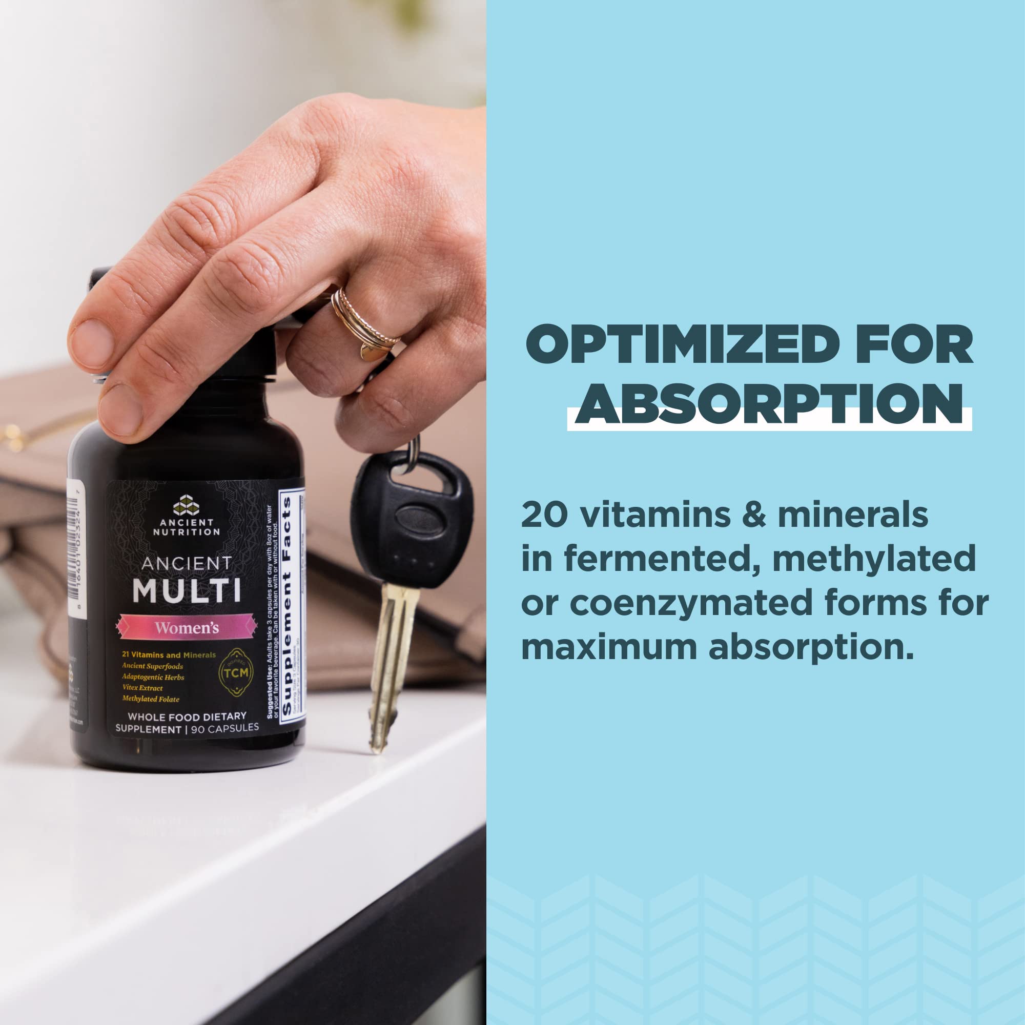 Multivitamin for Women, Ancient Multi Women's, 21 Vitamins and Minerals Including Vitamin D, C, B12, Zinc, Supports Healthy Immune System and Bone Health, Paleo and Keto Friendly, 90 Capsules