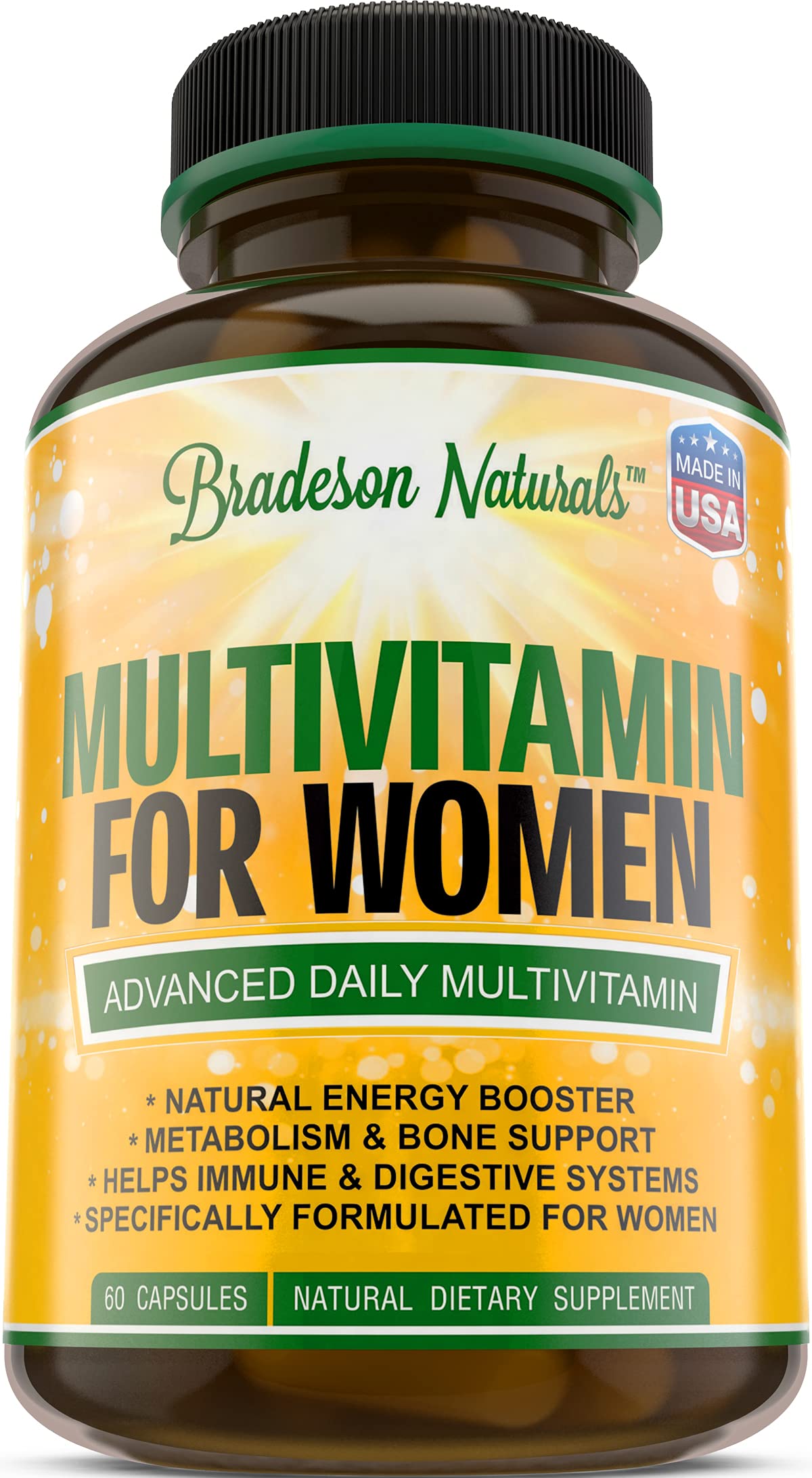 Women's Multivitamin Supplement. Vitamins A C D E & Vitamin B Complex. Immune & Female Support + Antioxidant & Natural Energizers. Non-GMO, Gluten Free, Made in the USA,60 Caps