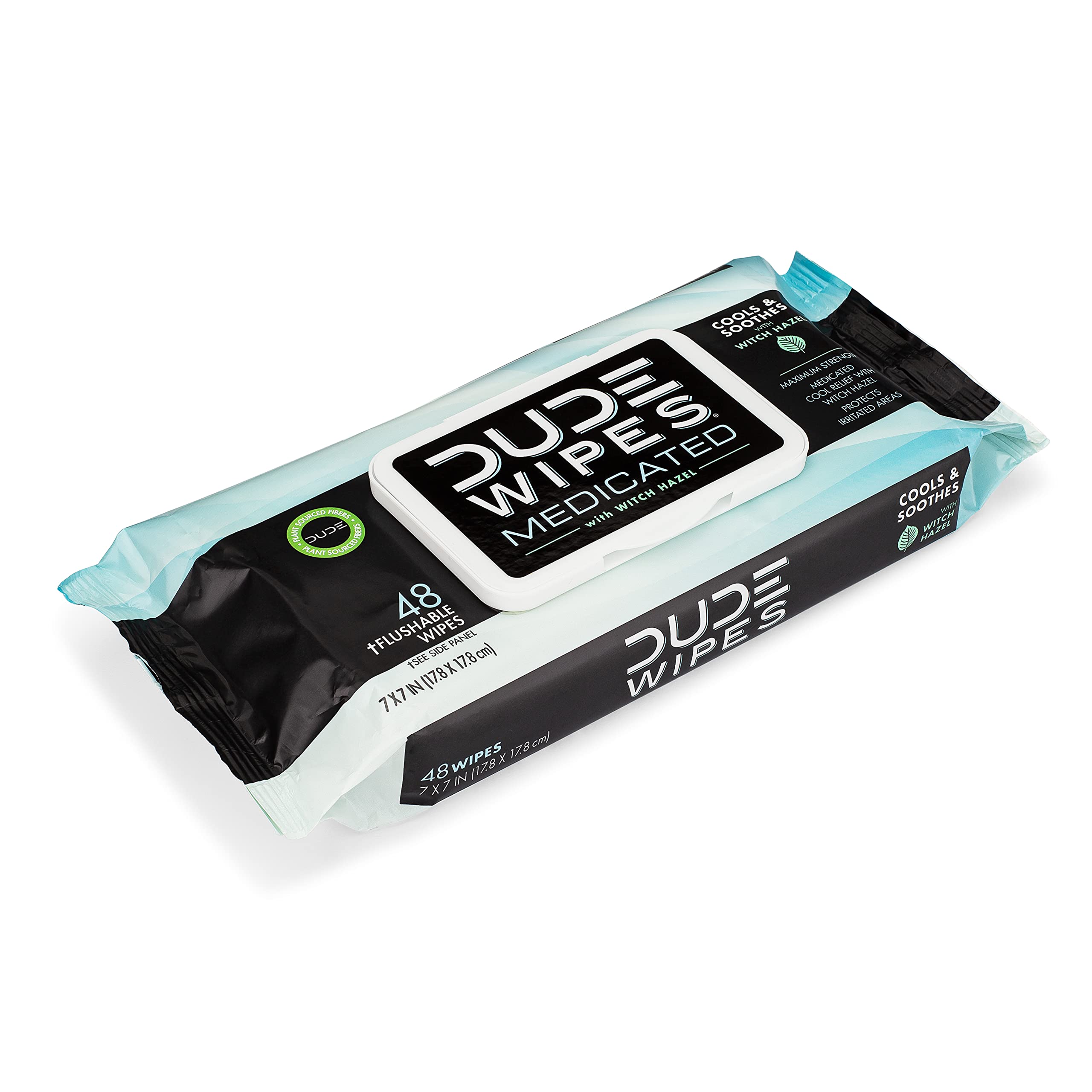 DUDE Wipes Medicated Flushable Wipes - 3 Pack, 144 Wipes - Unscented Extra-Large Wipes with Maximum Strength Medicated Witch Hazel - Septic and Sewer Safe Medicated Wipes