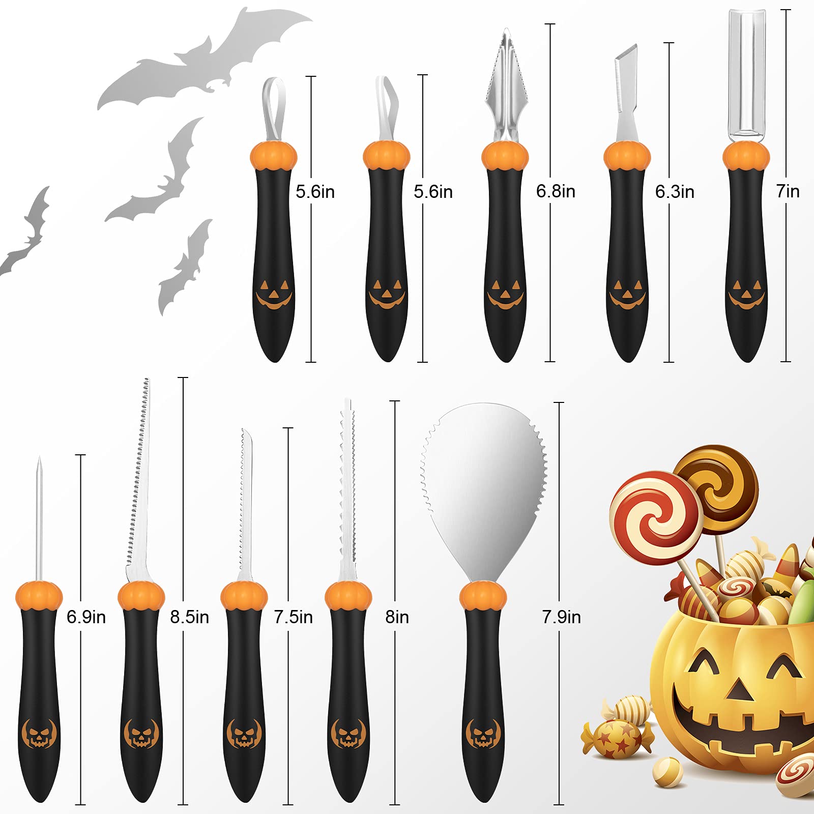 CHRYZTAL Pumpkin Carving Kit Tools Halloween, Professional Heavy Duty Carving Set, Stainless Steel Double-side Sculpting Tool Carving Kit for Halloween Decoration Jack-O-Lanterns