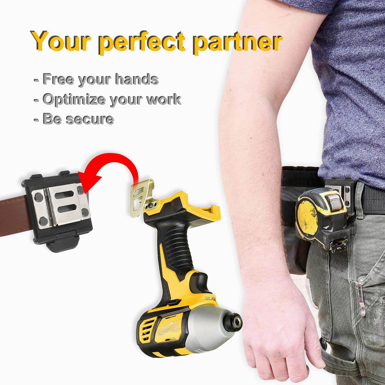 Tape Measure Holder, Tape Measure Holster Clip on Tool Belt, Clip-On Tape Measure Holder, Measuring Tape Holster for Belt, Tool Bags, Pockets or Pants.Only Drill Holster, Without Drill Clip.