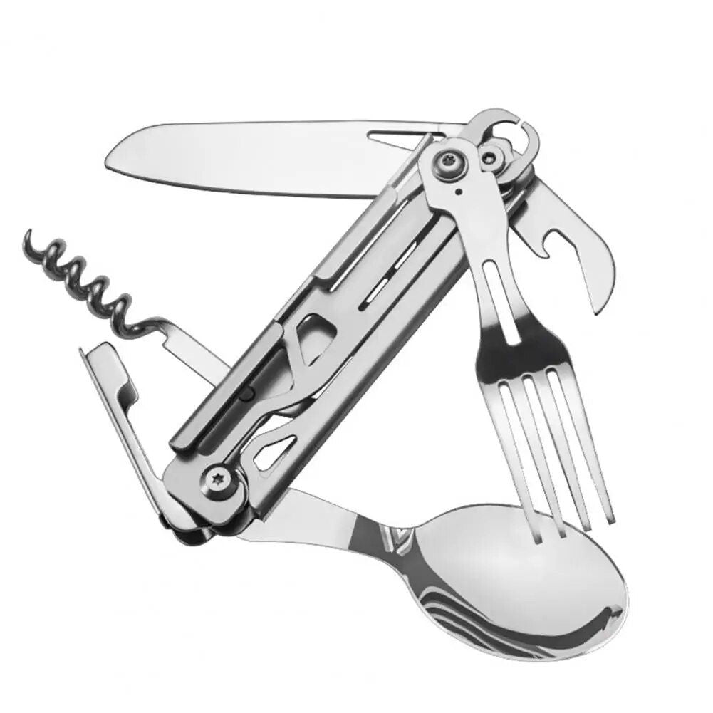 Multi-Function Stainless Steel Folding Cutlery Set - Ideal for Camping & Picnics