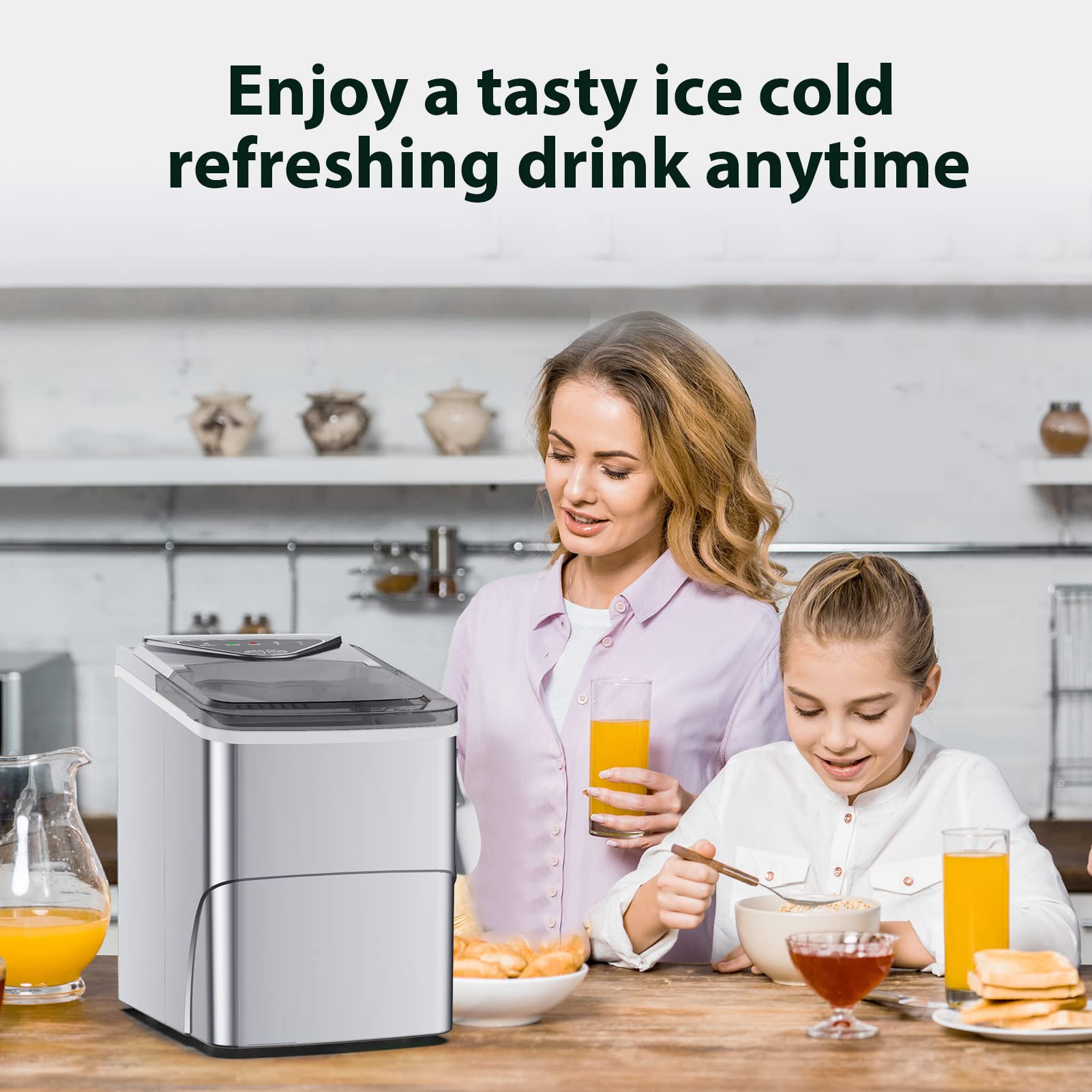 Ice Makers Countertop, Self-Cleaning Function, Portable Electric Ice Cube Maker Machine, 9 Pebble Ice Ready in 6 Mins, 26lbs 24Hrs with Ice Bags and Ice Scoop Basket for Home Bar Camping RV(Silver)