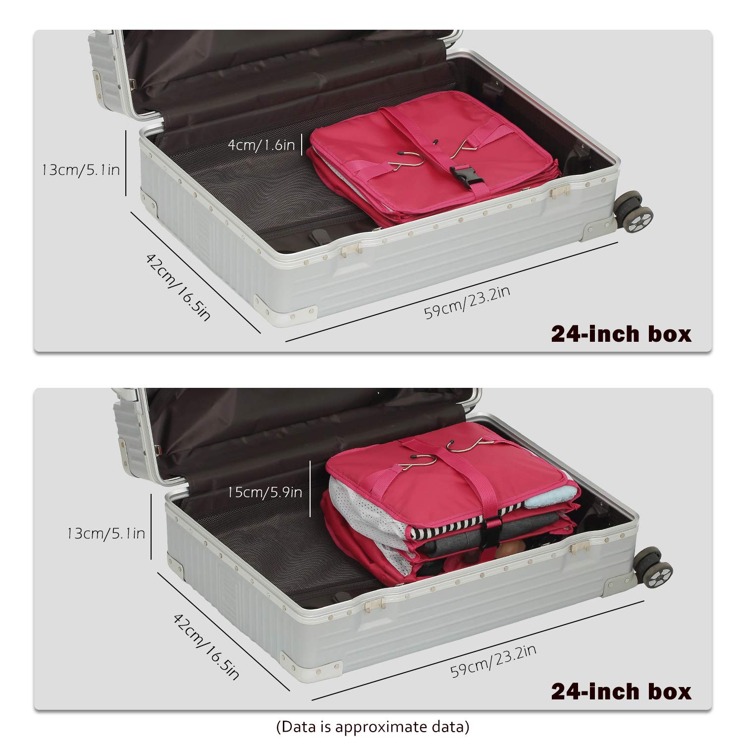 OWNFUN Portable Luggage Organizer - Hanging Travel Packing System Luggage Cube Rose Large