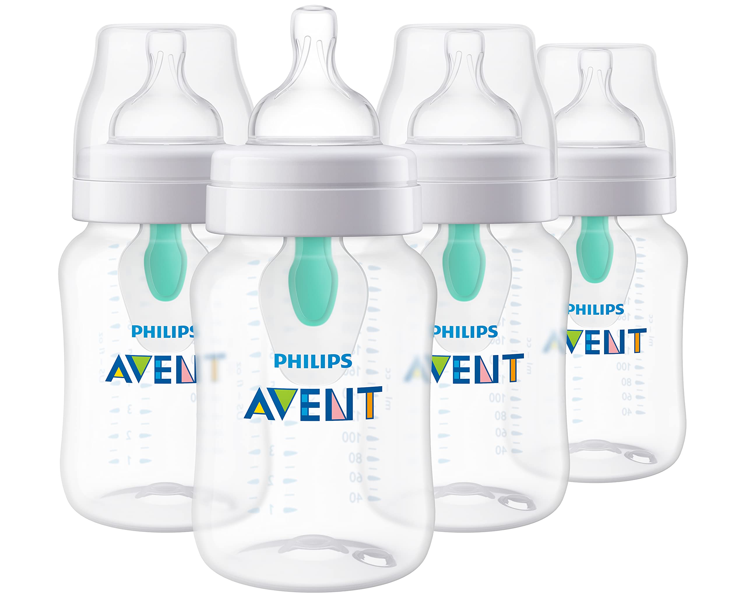 Philips AVENT Anti-Colic Baby Bottles with AirFree Vent, 9oz, 4pk, Clear, SCY703/04